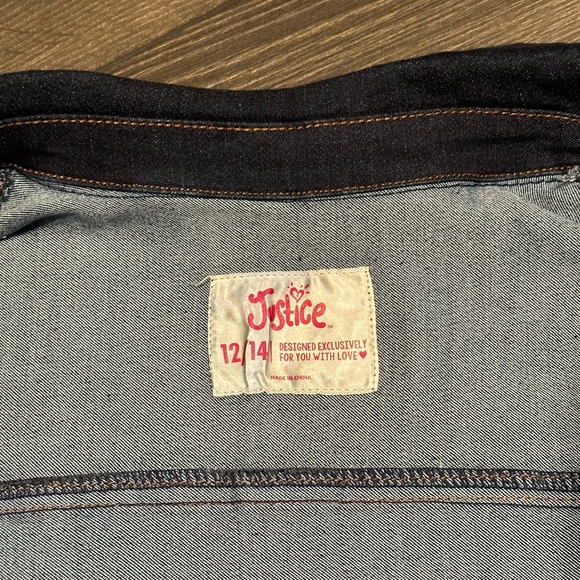 JUSTICE COWGIRL BLUE BUTTON JEAN JACKET WITH TASSELS AND JEWELS - Picture 5 of 5